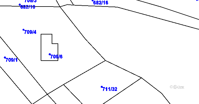 Parcela st. 709/9 v KÚ Kačice, Katastrální mapa