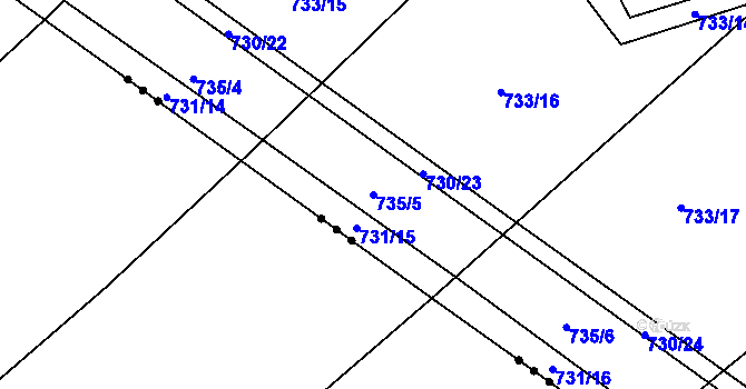 Parcela st. 735/5 v KÚ Kačice, Katastrální mapa
