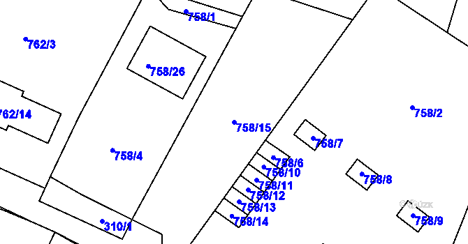 Parcela st. 758/15 v KÚ Kačice, Katastrální mapa