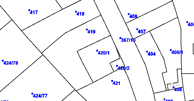 Parcela st. 420/1 v KÚ Kačice, Katastrální mapa