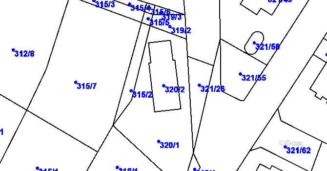 Parcela st. 320/2 v KÚ Kačice, Katastrální mapa
