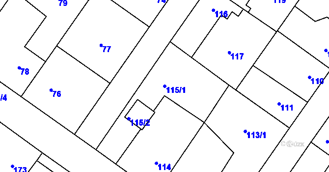 Parcela st. 115/1 v KÚ Kačice, Katastrální mapa