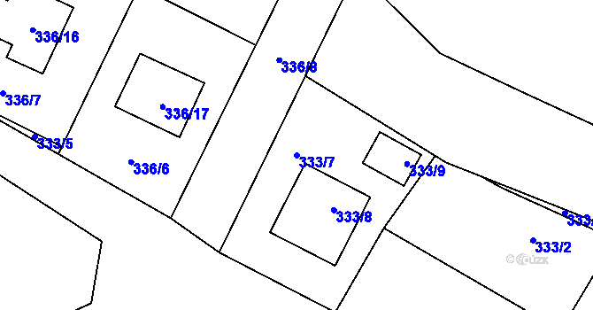 Parcela st. 333/7 v KÚ Kačice, Katastrální mapa