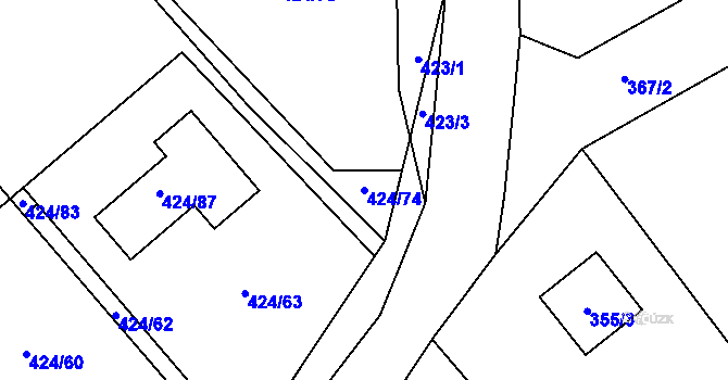 Parcela st. 424/74 v KÚ Kačice, Katastrální mapa