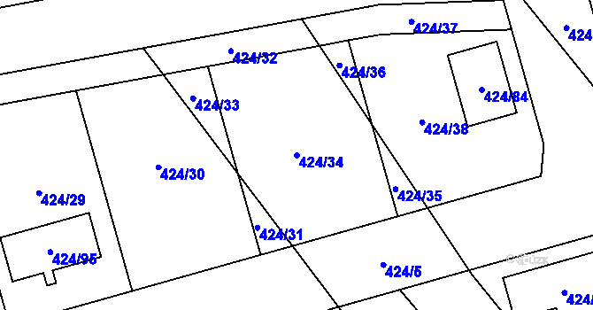 Parcela st. 424/34 v KÚ Kačice, Katastrální mapa