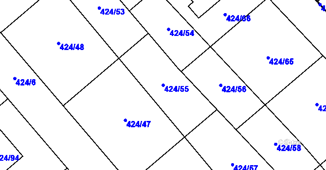 Parcela st. 424/55 v KÚ Kačice, Katastrální mapa