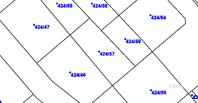 Parcela st. 424/57 v KÚ Kačice, Katastrální mapa