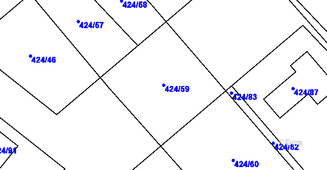 Parcela st. 424/59 v KÚ Kačice, Katastrální mapa