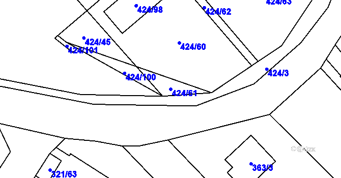 Parcela st. 424/61 v KÚ Kačice, Katastrální mapa