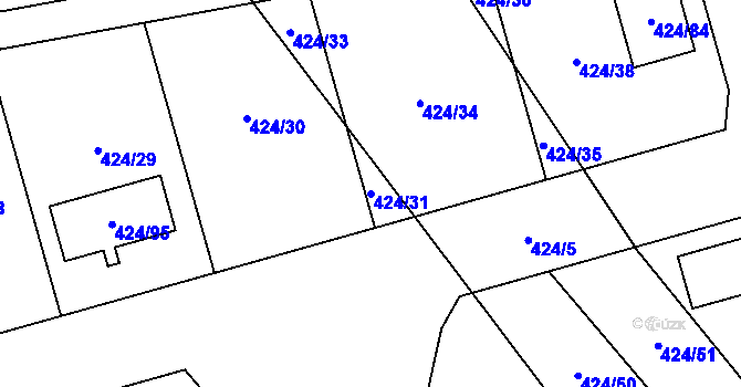 Parcela st. 424/31 v KÚ Kačice, Katastrální mapa