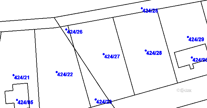 Parcela st. 424/27 v KÚ Kačice, Katastrální mapa
