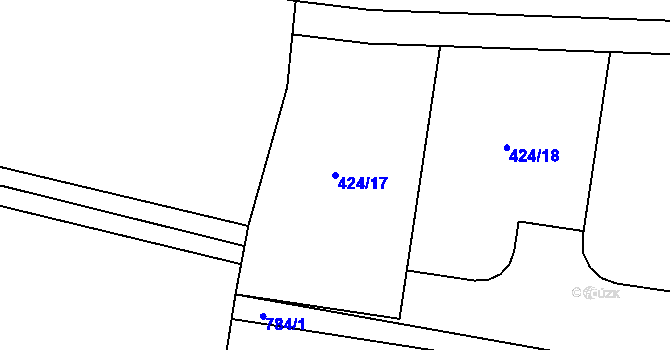 Parcela st. 424/17 v KÚ Kačice, Katastrální mapa