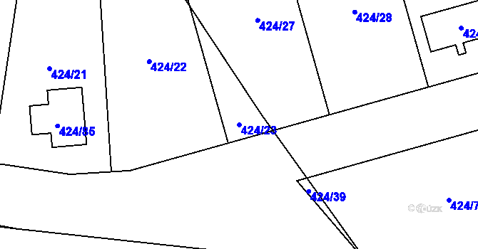Parcela st. 424/23 v KÚ Kačice, Katastrální mapa