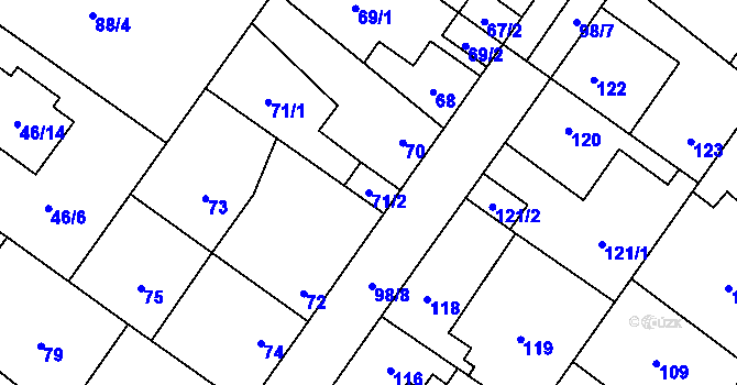 Parcela st. 71/2 v KÚ Kačice, Katastrální mapa