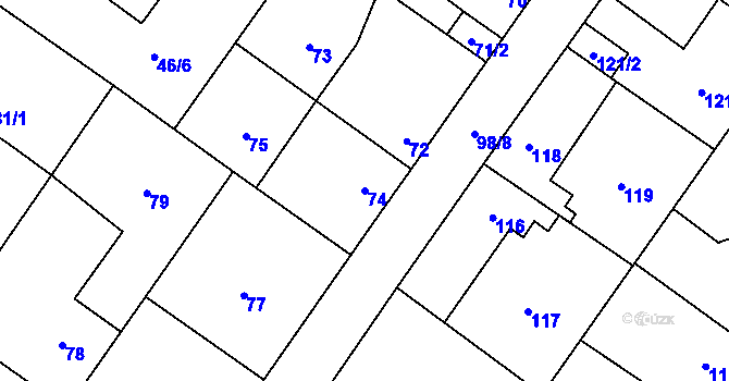 Parcela st. 74 v KÚ Kačice, Katastrální mapa