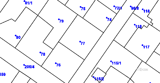 Parcela st. 77 v KÚ Kačice, Katastrální mapa