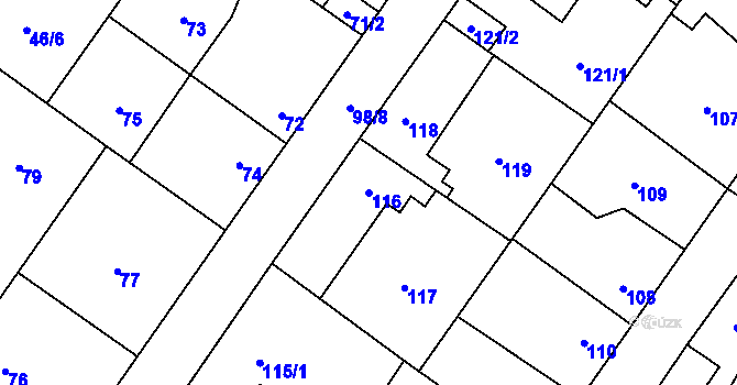 Parcela st. 116 v KÚ Kačice, Katastrální mapa