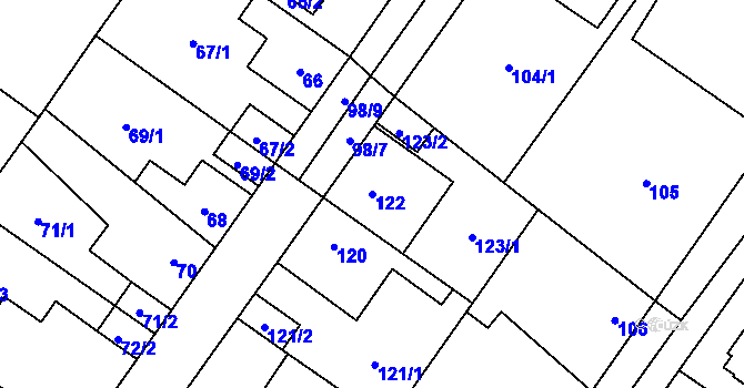 Parcela st. 122 v KÚ Kačice, Katastrální mapa