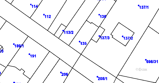 Parcela st. 135 v KÚ Kačice, Katastrální mapa