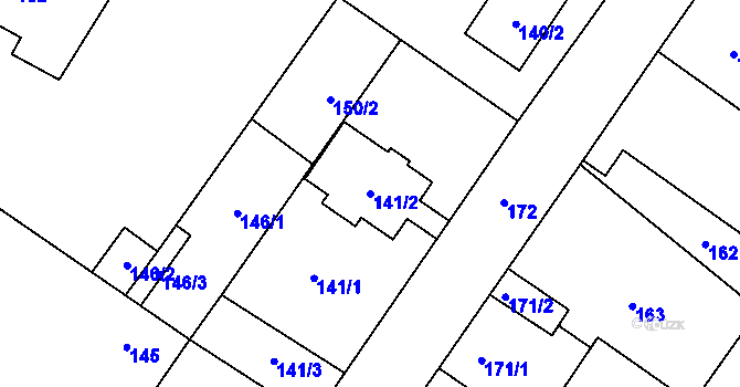 Parcela st. 141/2 v KÚ Kačice, Katastrální mapa