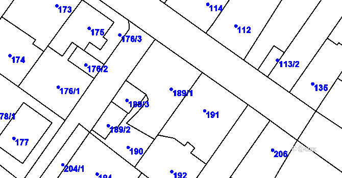 Parcela st. 189/1 v KÚ Kačice, Katastrální mapa