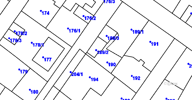 Parcela st. 189/2 v KÚ Kačice, Katastrální mapa