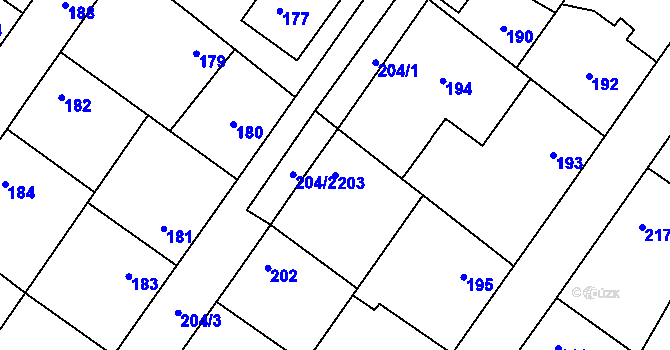 Parcela st. 203 v KÚ Kačice, Katastrální mapa