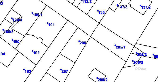 Parcela st. 206 v KÚ Kačice, Katastrální mapa