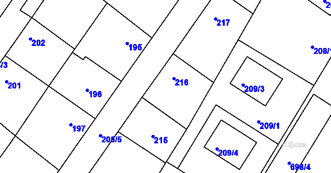 Parcela st. 216 v KÚ Kačice, Katastrální mapa