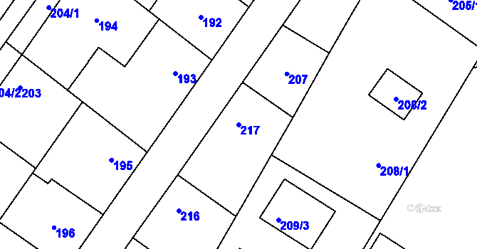Parcela st. 217 v KÚ Kačice, Katastrální mapa