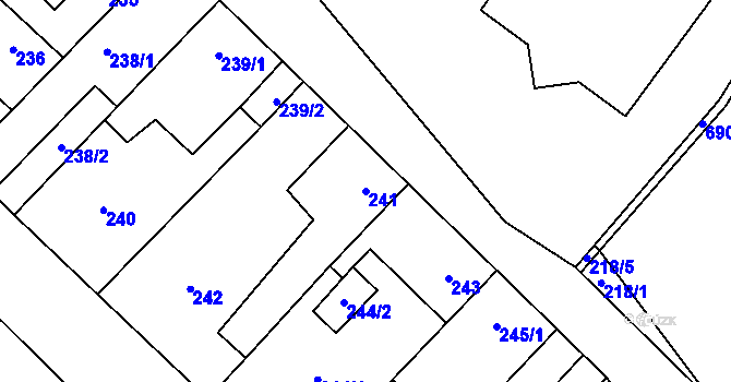Parcela st. 241 v KÚ Kačice, Katastrální mapa