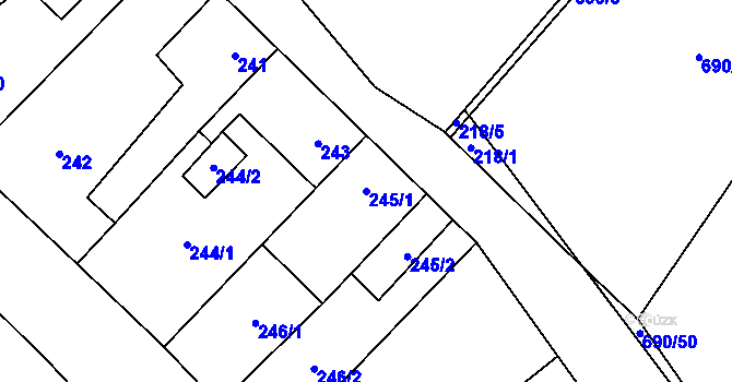 Parcela st. 245/1 v KÚ Kačice, Katastrální mapa