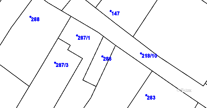 Parcela st. 286 v KÚ Kačice, Katastrální mapa