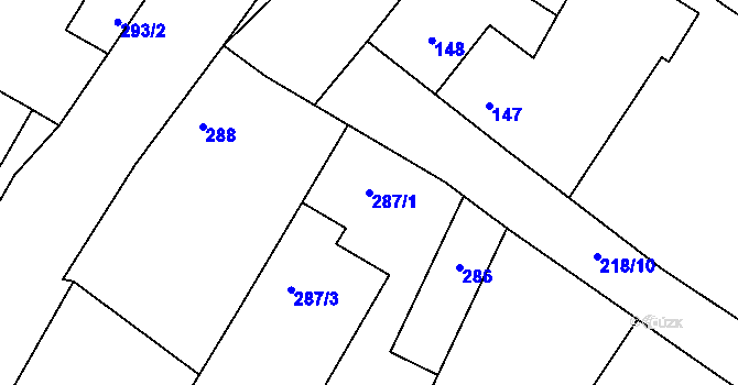 Parcela st. 287/1 v KÚ Kačice, Katastrální mapa