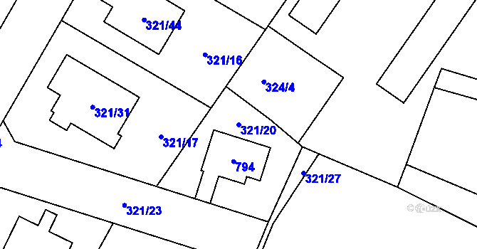 Parcela st. 321/20 v KÚ Kačice, Katastrální mapa