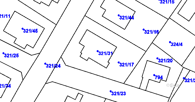 Parcela st. 321/31 v KÚ Kačice, Katastrální mapa