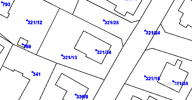 Parcela st. 321/34 v KÚ Kačice, Katastrální mapa