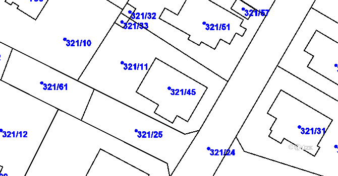 Parcela st. 321/45 v KÚ Kačice, Katastrální mapa