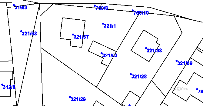 Parcela st. 321/53 v KÚ Kačice, Katastrální mapa
