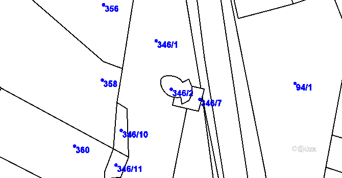 Parcela st. 346/2 v KÚ Kačice, Katastrální mapa