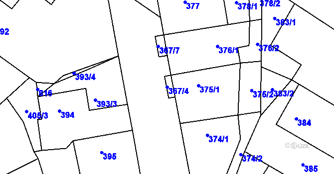 Parcela st. 367/4 v KÚ Kačice, Katastrální mapa