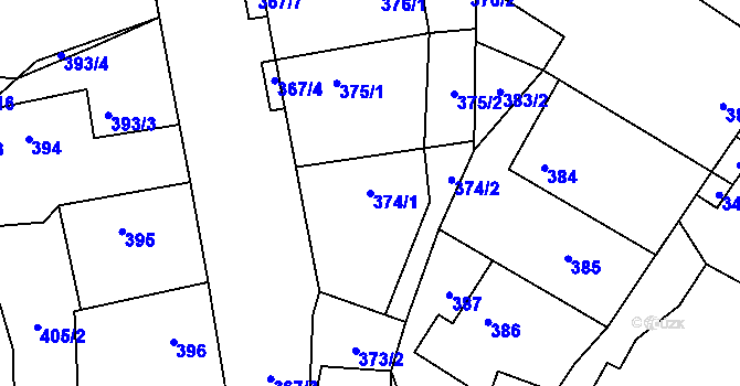 Parcela st. 374/1 v KÚ Kačice, Katastrální mapa
