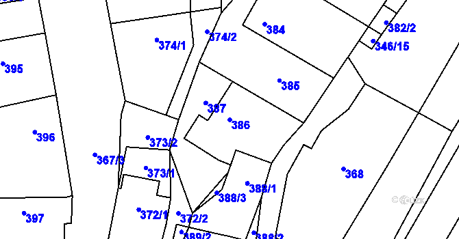 Parcela st. 386 v KÚ Kačice, Katastrální mapa