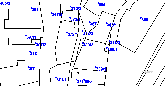 Parcela st. 389/2 v KÚ Kačice, Katastrální mapa