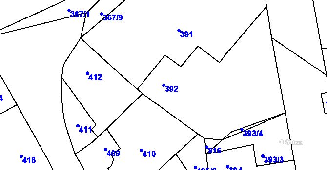 Parcela st. 392 v KÚ Kačice, Katastrální mapa