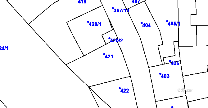 Parcela st. 421 v KÚ Kačice, Katastrální mapa