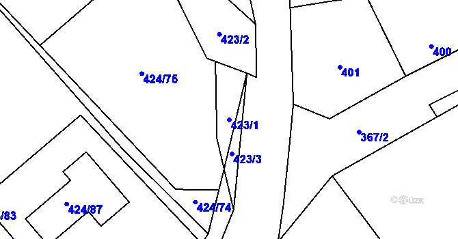 Parcela st. 423/1 v KÚ Kačice, Katastrální mapa