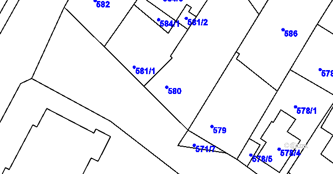 Parcela st. 580 v KÚ Kačice, Katastrální mapa