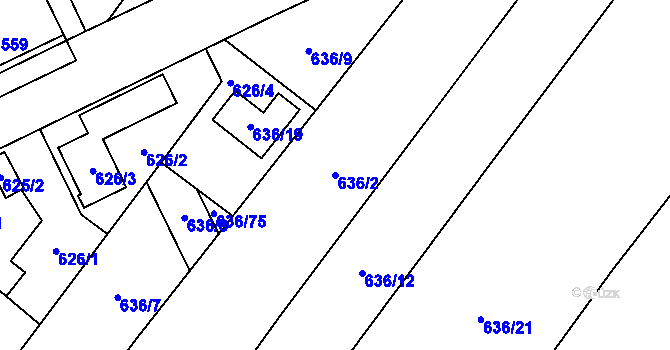 Parcela st. 636/2 v KÚ Kačice, Katastrální mapa