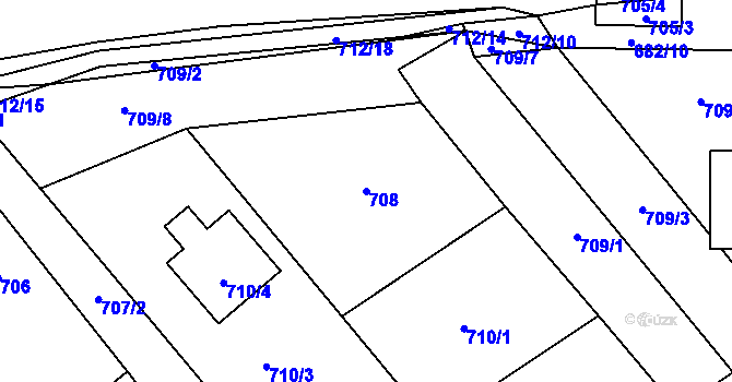 Parcela st. 708 v KÚ Kačice, Katastrální mapa